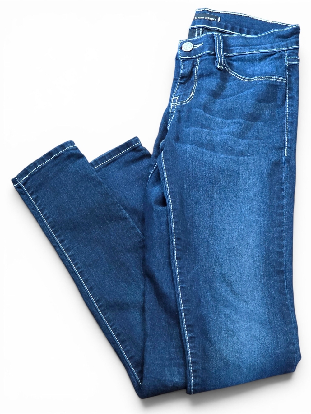 Flying Monkey Made in USA Contrast Stitch Dark Wash Skinny Jeans JL58 Size 3 EUC